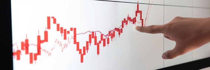 A Hand Pointing at the Stock Market Financial Graphs, AI Generated