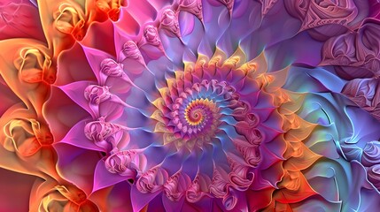 Colorful symmetrical fractal flower spiral