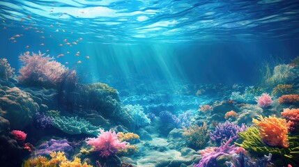 Obraz premium Ocean bottom illuminated by the rays of the sun. The concept of the underwater world 