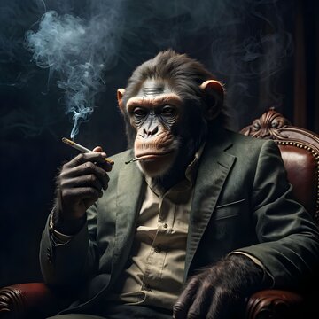 portrait of a monkey with cigar