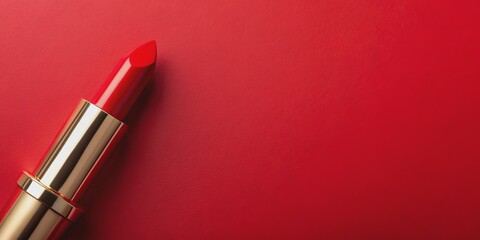 Obraz premium Red Lipstick on Red Background, minimal, beauty, product, lipstick