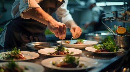 Chef garnishing an exquisite plate of food
