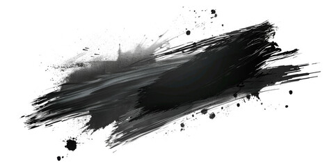 Black ink brush stroke, Black brush splashes isolated on transparent png.
