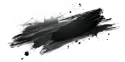 Black ink brush stroke, Black brush splashes isolated on transparent png.
