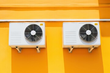 Cooling air condition unit and control system. Modern heat pump unit and compressor install outside the building. Home appliance, electrical equipment. HVAC service, maintenance and repair