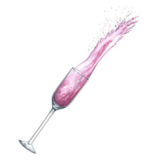A glass with a splash of pink champagne. A hand-drawn watercolor illustration. Isolate. An element of the design of postcards. For banners and posters. For restaurant and restaurant menus.