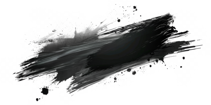Black ink brush stroke, Black brush splashes isolated on transparent png.
