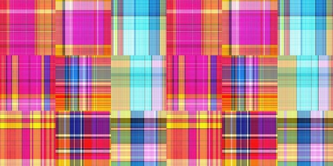 Cozy plaid patterns seamless border background in colorfull autum fall home decor. Woven patchwork style effect for seamless edging banner