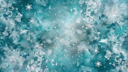 Snowy background with swirling snowflakes in shades of white, teal, and blue. Perfect for a wintery atmosphere.