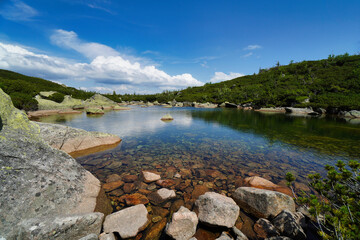 Fototapeta premium Śnieżne Stawki - a complex of eight septic lakes, six of them seasonal, at the bottom of the Śnieżne Kotły glacial basin, in the western part of the Karkonosze range.