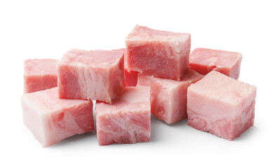 Cubes of raw bacon isolated on white
