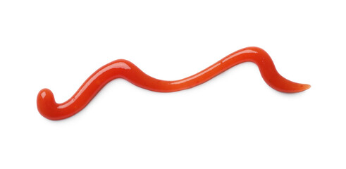 Tasty ketchup isolated on white, top view. Tomato sauce