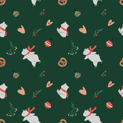 Christmas seamless pattern for greeting cards, wrapping paper. Winter background. Vector illustration.