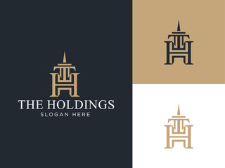 Vintage luxury TH Building Monogram Logo,  Vintage building logo, 