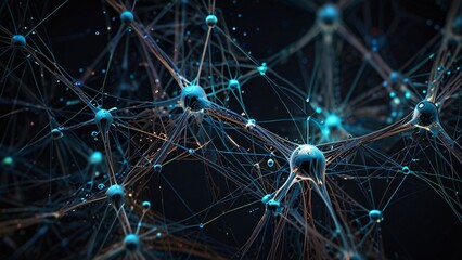 Fototapeta premium Illustrating neural network complexity, abstract representation with dynamic nodes, synaptic patterns, and data flows