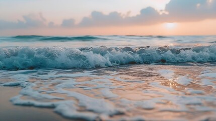 Foamy waves rolling up in the ocean