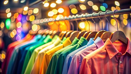 Colorful Shirts on Hangers with Bokeh Lights, fashion, clothing, retail, market
