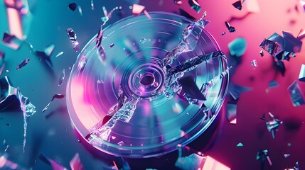 Damaged compact disk creating abstract background