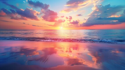 Fototapeta premium Vibrant sunset seascape reflecting on tranquil waters