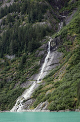 Alaska waterfall down rocky mountian