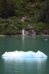 Alaskan Waterfall into the sea with Icebergs