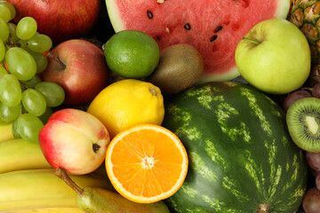 Many different fresh fruits as background, closeup