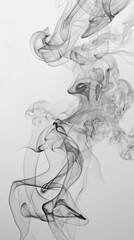 Abstract black smoke on white background, ethereal fluid shapes. Artistic mysterious concept