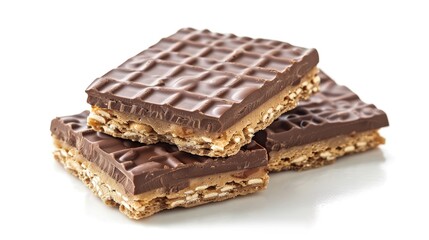 A tasty chocolate wafer bar on a white background