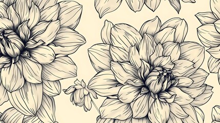 Hand-drawn dahlia flower seamless pattern