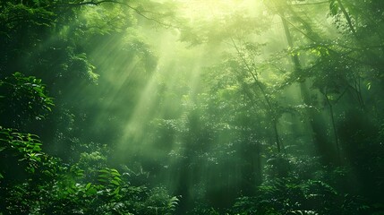 Adventure nature background of green forest