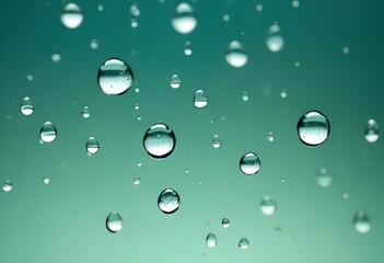 Water round droplets , macro on a light neutral mettallic shiny slab surface against a blurred background