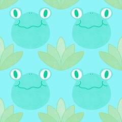 Summer animals seamless frogs and swimming ring pattern for wrapping paper