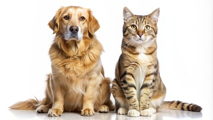 Golden Retriever and Tabby Cat Side by Side Portrait, Dog, Cat, Pets, Animals