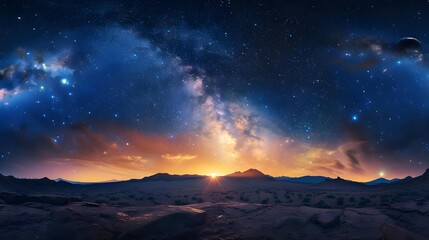 Landscape with Milky Way Galaxy at Sunrise