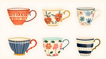 Vintage tea and coffee cup set vector illustration