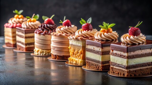 Gourmet Dessert Cakes with Berries and Whipped Cream, Chocolate, Strawberry, Cake, Dessert - Powered by Adobe