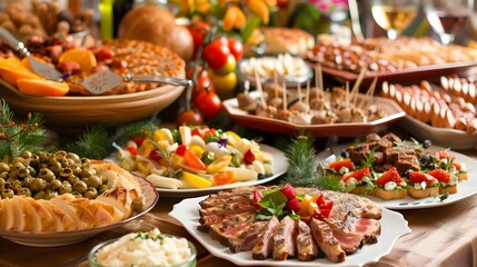 Fototapeta premium Beautifully decorated table full of tasty food