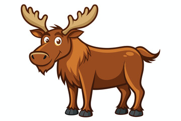 Fototapeta premium Funny Moose Vector Illustration, Cartoon, Clipart, and Line Art Design on White Background, Funny moose vector illustration, cartoon, clipart, and line art design on a white background