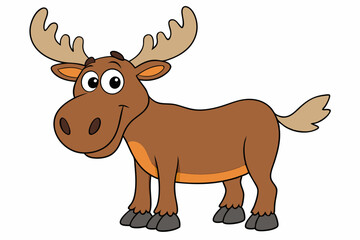 Fototapeta premium Funny Moose Vector Illustration, Cartoon, Clipart, and Line Art Design on White Background, Funny moose vector illustration, cartoon, clipart, and line art design on a white background