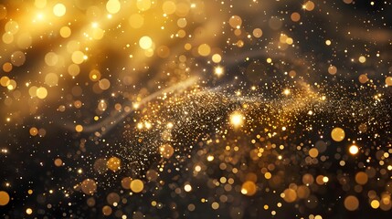 Golden particles shining stars dust bokeh glitter background