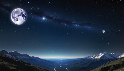 magical dreamy mountain landscape with magical moon