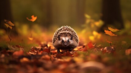 Obraz premium Hedgehog in Autumn Foliage