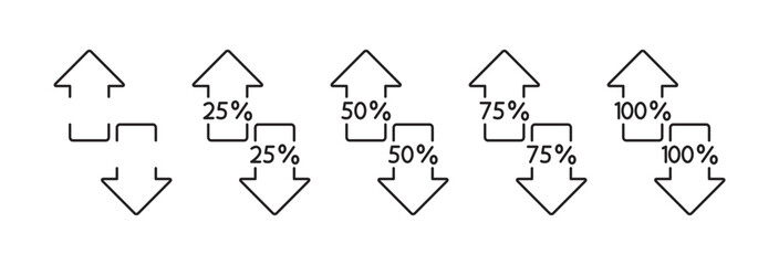Percent arrow isolated icon in line style.  Percentage growth and decline sign isolated on transparent background, Vector business concept.
