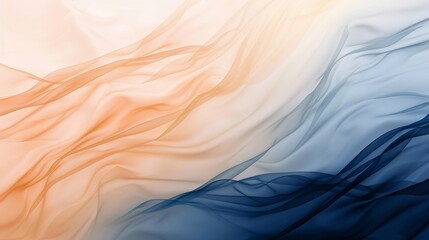 Obraz premium Abstract background of flowing blue, orange and white fabric creating a sense of movement and elegance. The fabric's delicate texture and color gradient add a touch of sophistication to any design