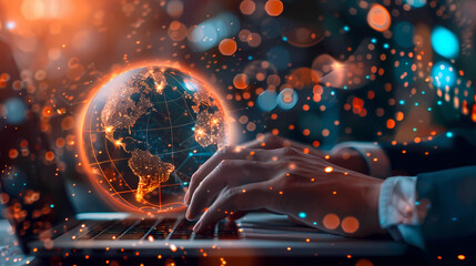 Global Data Insights: Businessman Engages with Digital Technology for Business Intelligence
