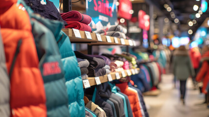 winter clothes and coats in shop