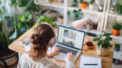 Fototapeta premium student in the online classroom videocall lesson