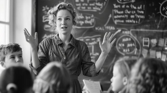 teacher teaching the students in classroom