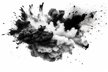 Black charcoal powder dust paint white explosion explode burst isolated splatter abstract