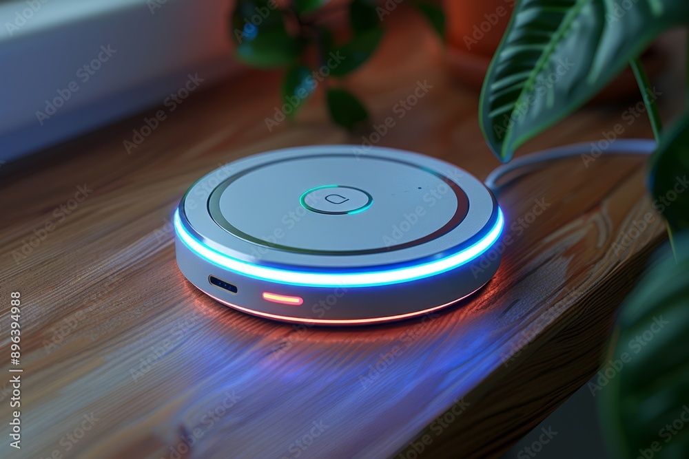 Aufkleber Modern smart device with glowing blue lights, representing advanced home technology and connectivity, ideal for home automation and energy-efficient control in a sleek design